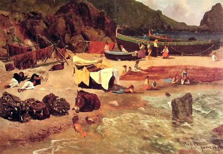 Albert Bierstadt Oil Painting Fishing Boats at Capri